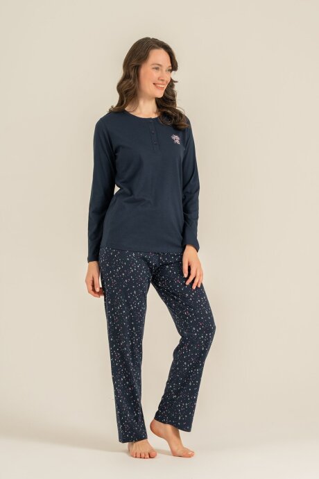 Arnetta Kadın Pamuklu Shine Bright Little Star Lacivert Uzun Kol Pijama Takım AR3775-S-V2 - 7