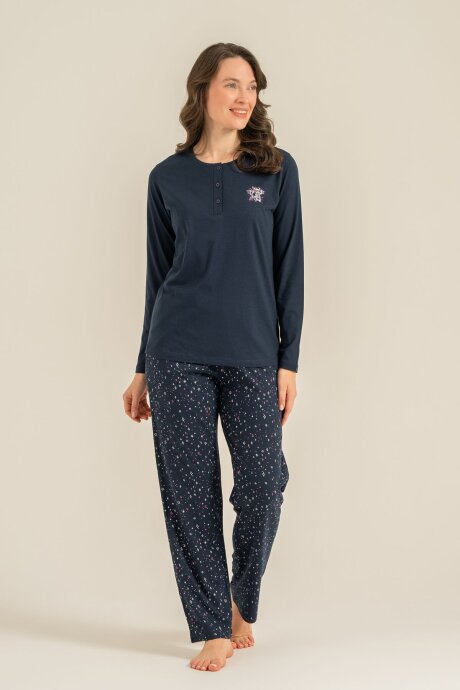 Arnetta Kadın Pamuklu Shine Bright Little Star Lacivert Uzun Kol Pijama Takım AR3775-S-V2