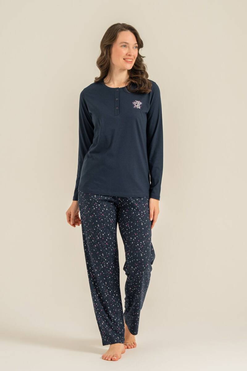 Arnetta Kadın Pamuklu Shine Bright Little Star Lacivert Uzun Kol Pijama Takım AR3775-S-V2 - 1