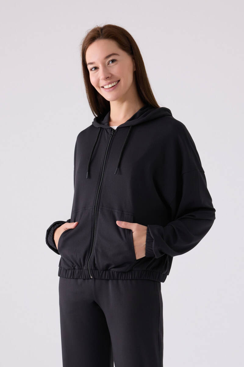 Arnetta Kadın Pamuklu Kapüşonlu Pigment Baskılı Kışlık Regular Fit Siyah Pijama Takımı AR3110-S-V1 - 2