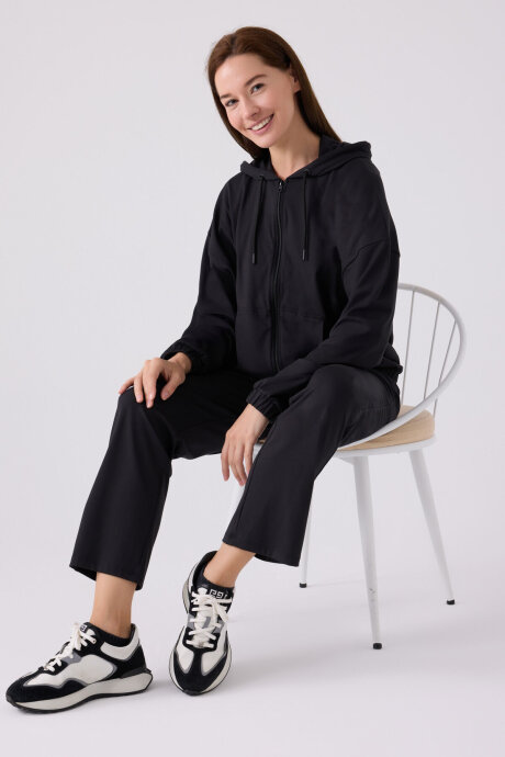 Arnetta Kadın Pamuklu Kapüşonlu Pigment Baskılı Kışlık Regular Fit Siyah Pijama Takımı AR3110-S-V1 - 3