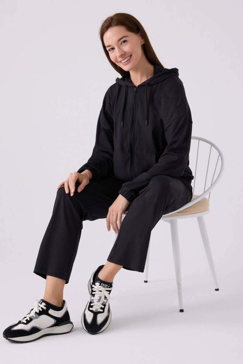 Arnetta Kadın Pamuklu Kapüşonlu Pigment Baskılı Kışlık Regular Fit Siyah Pijama Takımı AR3110-S-V1 - 3