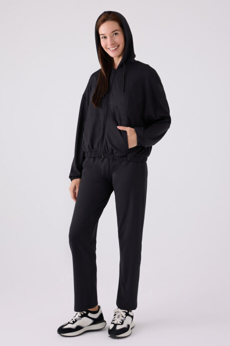 Arnetta Kadın Pamuklu Kapüşonlu Pigment Baskılı Kışlık Regular Fit Siyah Pijama Takımı AR3110-S-V1 - 4