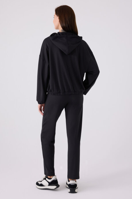 Arnetta Kadın Pamuklu Kapüşonlu Pigment Baskılı Kışlık Regular Fit Siyah Pijama Takımı AR3110-S-V1 - 6