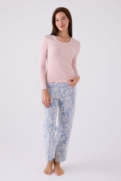 Arnetta Kadın Bisiklet Yaka Pigment Baskılı Kışlık Regular Fit Pembe Pijama Takımı AR3121-S-V1 - 1