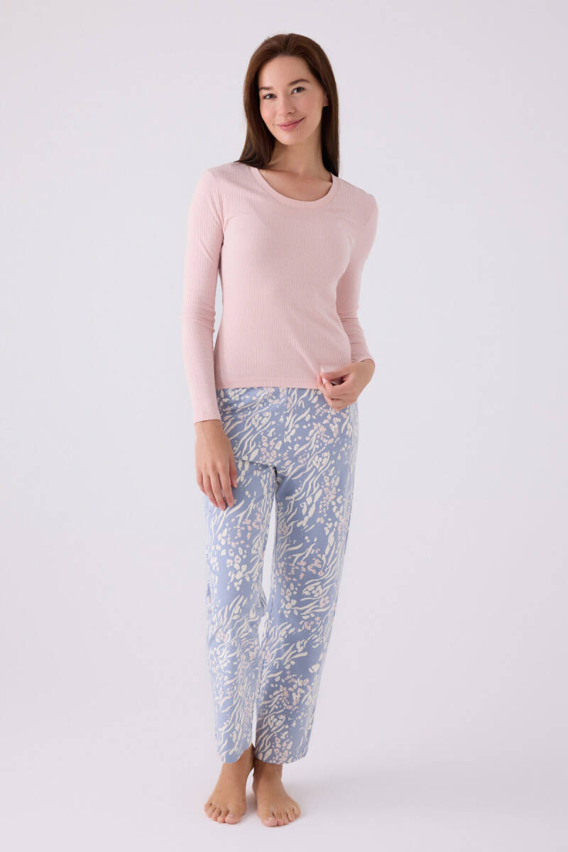 Arnetta Kadın Bisiklet Yaka Pigment Baskılı Kışlık Regular Fit Pembe Pijama Takımı AR3121-S-V1 - 1