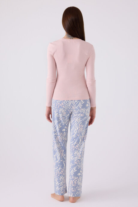Arnetta Kadın Bisiklet Yaka Pigment Baskılı Kışlık Regular Fit Pembe Pijama Takımı AR3121-S-V1 - 5