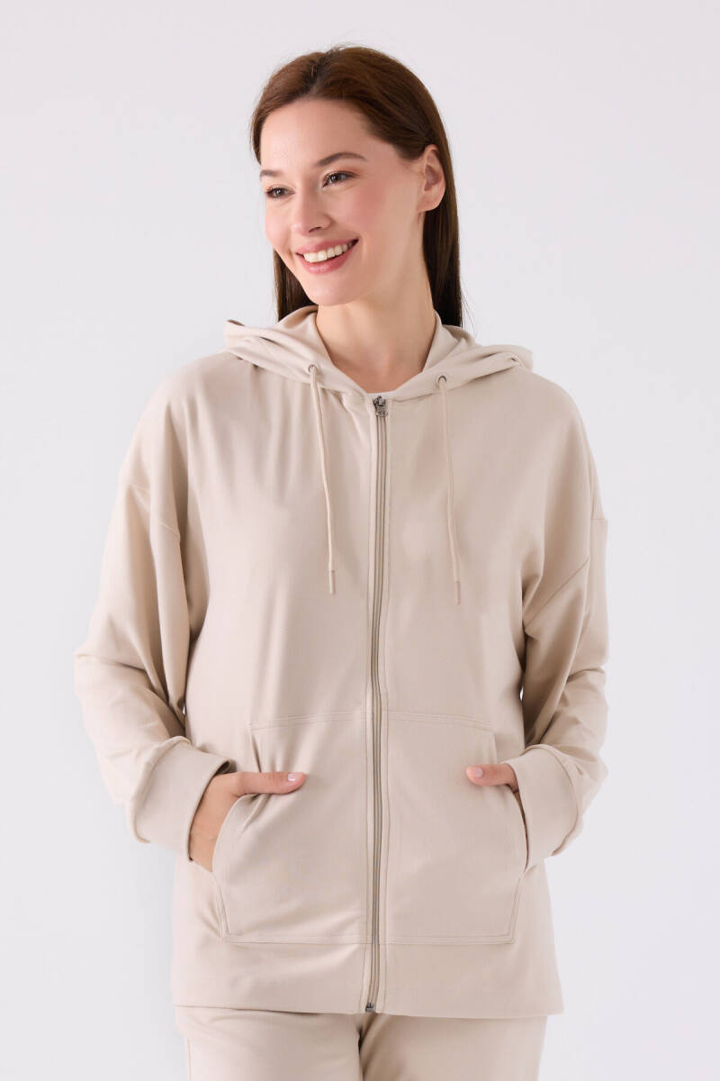 Arnetta Kadın Pamuklu Kapüşonlu Pigment Baskılı Kışlık Regular Fit Krem Pijama Takımı AR3111-S-V3 - 2