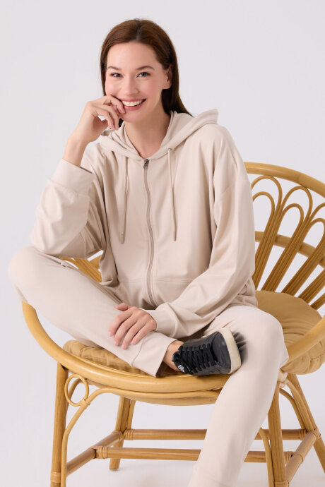 Arnetta Kadın Pamuklu Kapüşonlu Pigment Baskılı Kışlık Regular Fit Krem Pijama Takımı AR3111-S-V3 - 3
