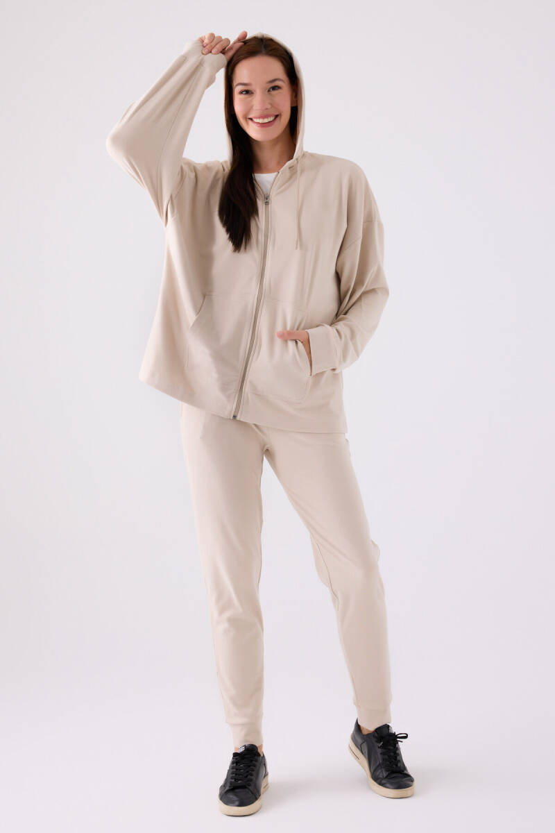 Arnetta Kadın Pamuklu Kapüşonlu Pigment Baskılı Kışlık Regular Fit Krem Pijama Takımı AR3111-S-V3 - 4