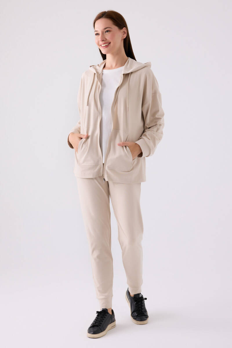 Arnetta Kadın Pamuklu Kapüşonlu Pigment Baskılı Kışlık Regular Fit Krem Pijama Takımı AR3111-S-V3 - 5