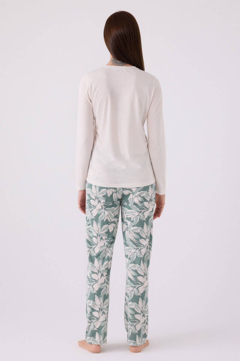 Arnetta Kadın Pamuklu Hakim Yaka Pigment Baskılı Kışlık Regular Fit Beyaz Pijama Takımı AR3116-S-V1 - 5