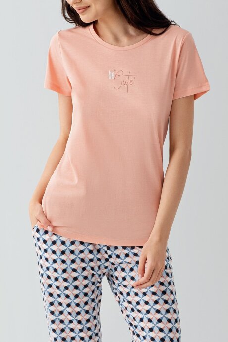 Arnetta Kadın Pamuklu Bisiklet Yaka Baskılı Yazlık Regular Fit Turuncu Pijama Takımı AR3555-S-V1 - 3