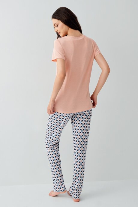 Arnetta Kadın Pamuklu Bisiklet Yaka Baskılı Yazlık Regular Fit Turuncu Pijama Takımı AR3555-S-V1 - 4