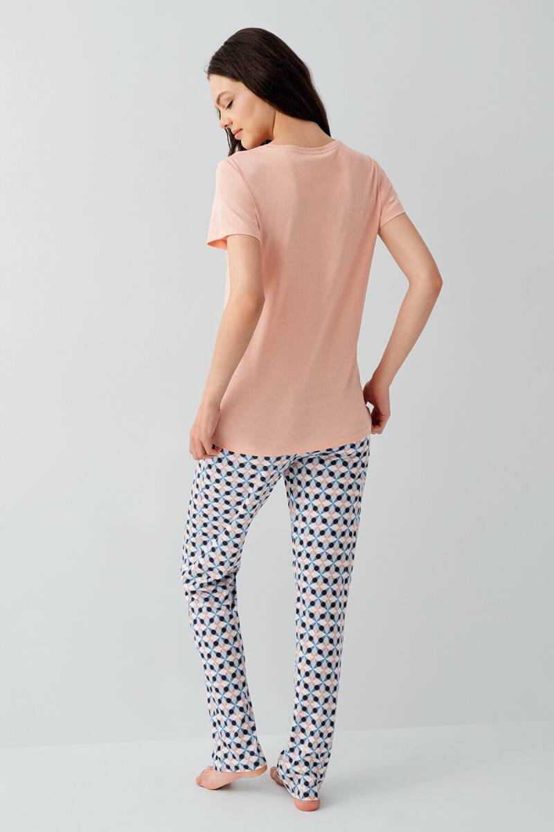 Arnetta Kadın Pamuklu Bisiklet Yaka Baskılı Yazlık Regular Fit Turuncu Pijama Takımı AR3555-S-V1 - 4