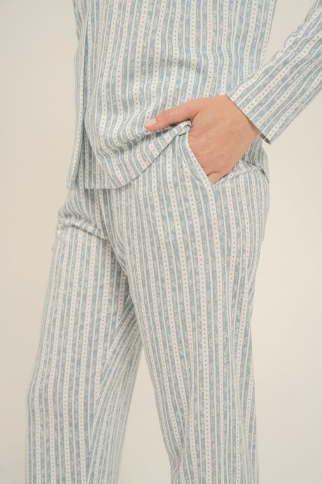 Arnetta Kadın Pamuklu Yeşil Çizgili Gömlek Pijama Takımı AR3780-S-V1 - 6