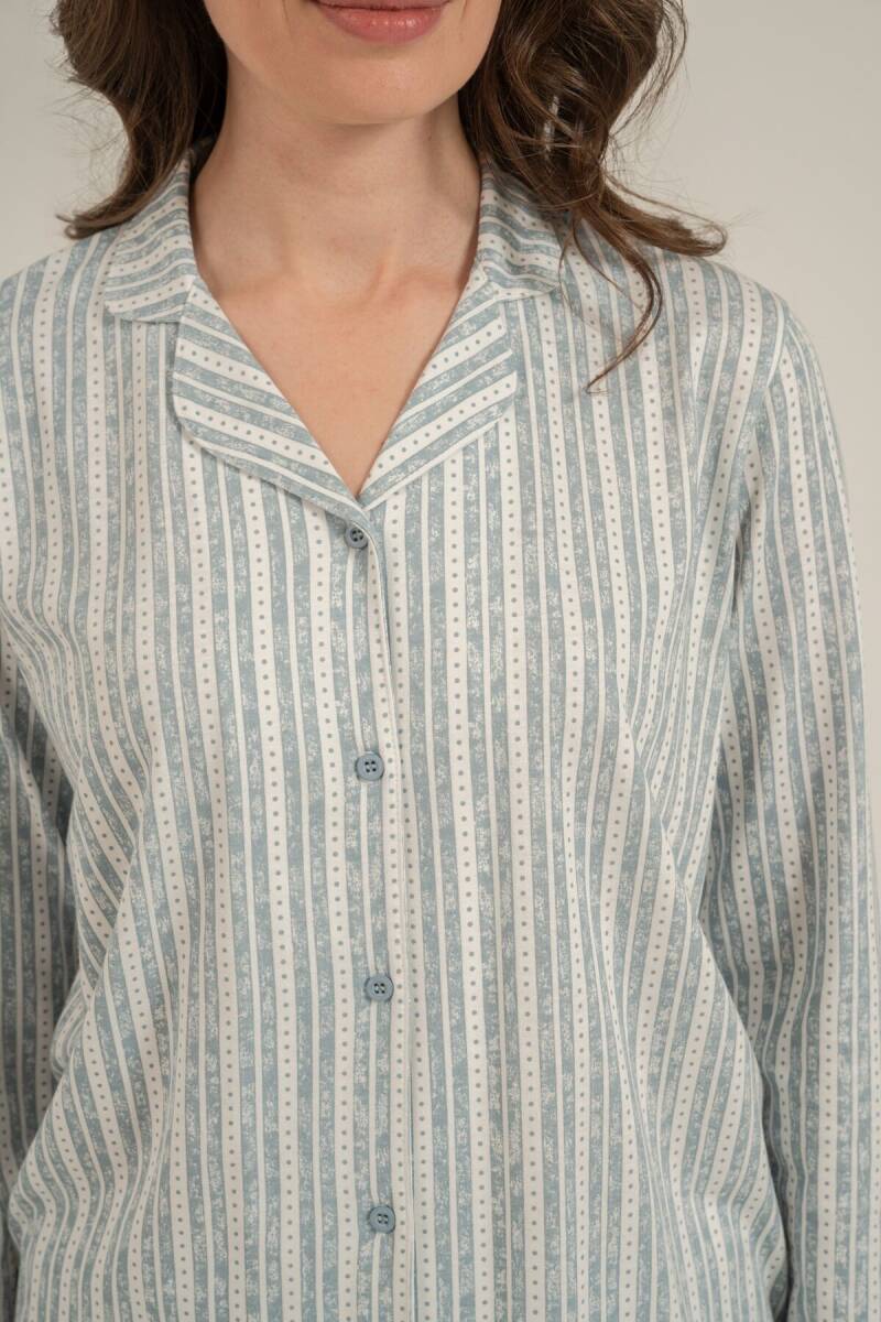 Arnetta Kadın Pamuklu Yeşil Çizgili Gömlek Pijama Takımı AR3780-S-V1 - 5