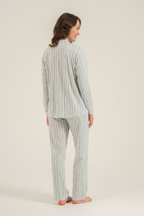 Arnetta Kadın Pamuklu Yeşil Çizgili Gömlek Pijama Takımı AR3780-S-V1 - 4
