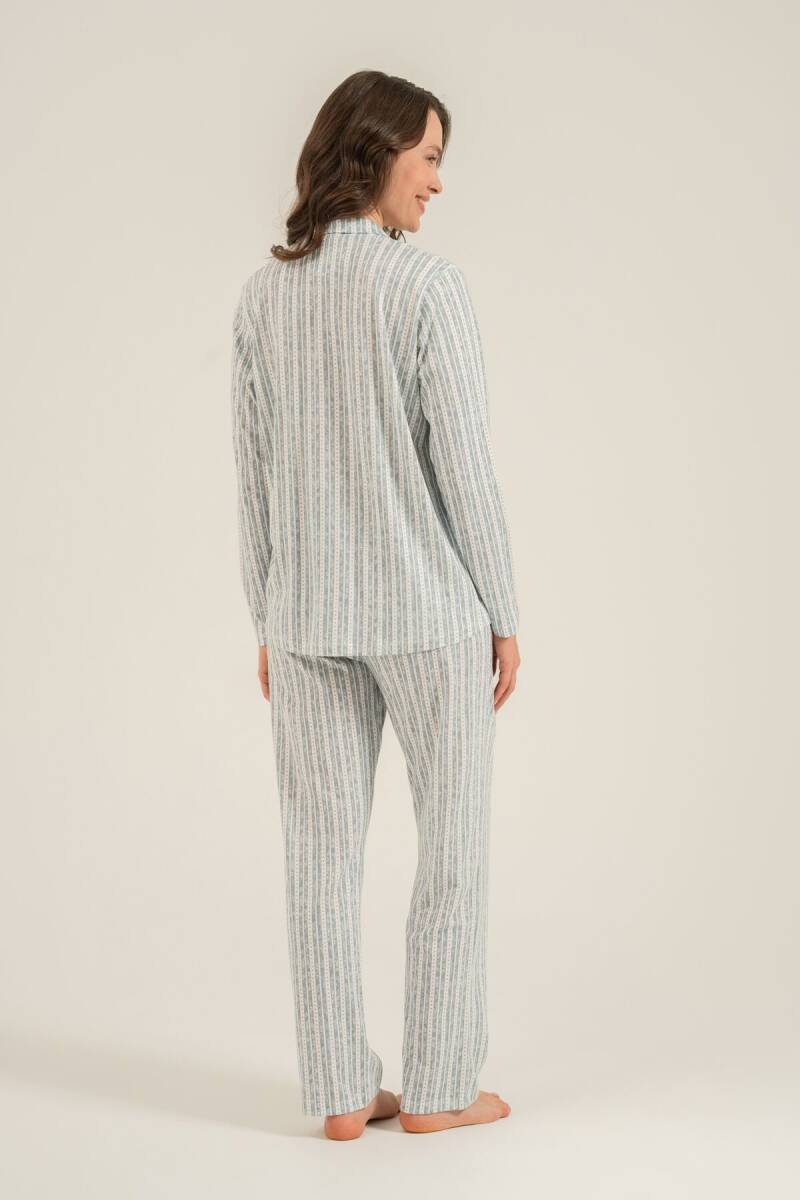 Arnetta Kadın Pamuklu Yeşil Çizgili Gömlek Pijama Takımı AR3780-S-V1 - 4