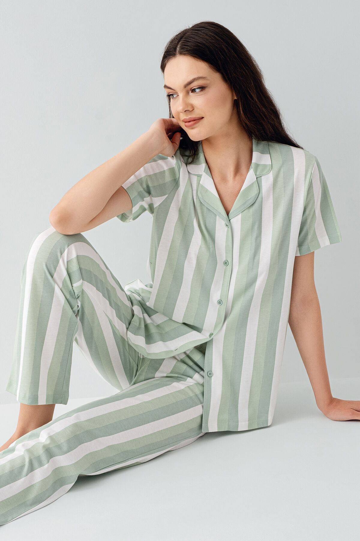 Arnetta Kadın Yeşil Gömlek Pijama Takım