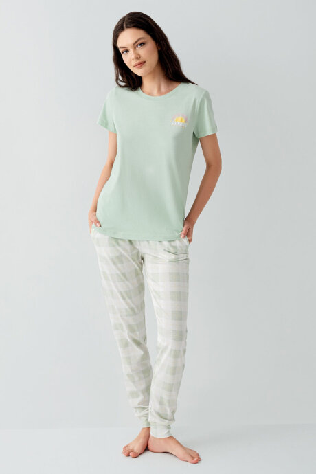Arnetta Kadın Bisiklet Yaka Baskılı Yazlık Regular Fit Yeşil Pijama Takımı AR3576-S-V1 (1)