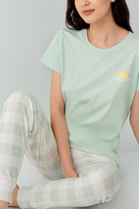 Arnetta Kadın Bisiklet Yaka Baskılı Yazlık Regular Fit Yeşil Pijama Takımı AR3576-S-V1 - 3