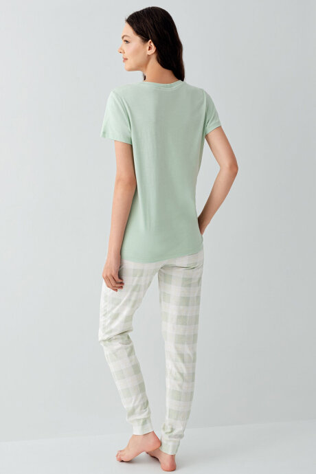 Arnetta Kadın Bisiklet Yaka Baskılı Yazlık Regular Fit Yeşil Pijama Takımı AR3576-S-V1 - 4