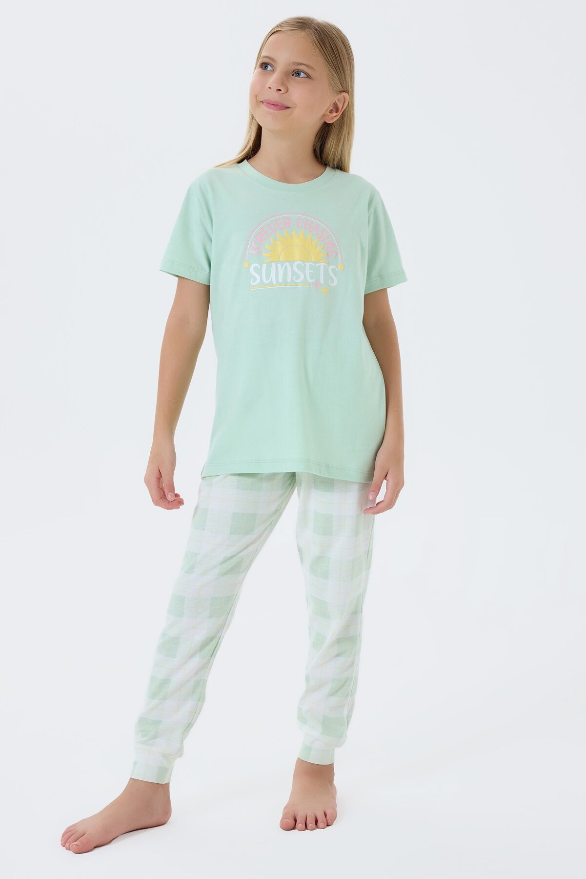 Arnetta Kız Çocuk Yeşil Pijama Takım