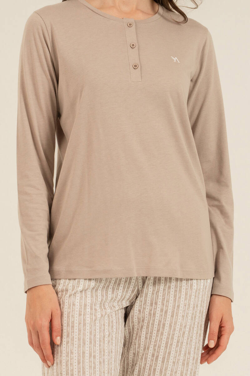 Arnetta Kadın Pamuklu Yeşil Nakışlı Uzun Kol Pijama Takım AR3779-S-V1 - 3