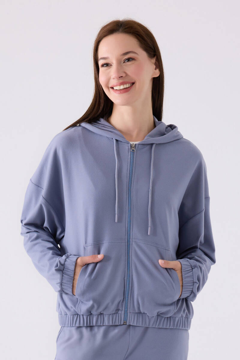 Arnetta Kadın Pamuklu Kapüşonlu Pigment Baskılı Kışlık Regular Fit Mavi Pijama Takımı AR3110-S-V3 - 2