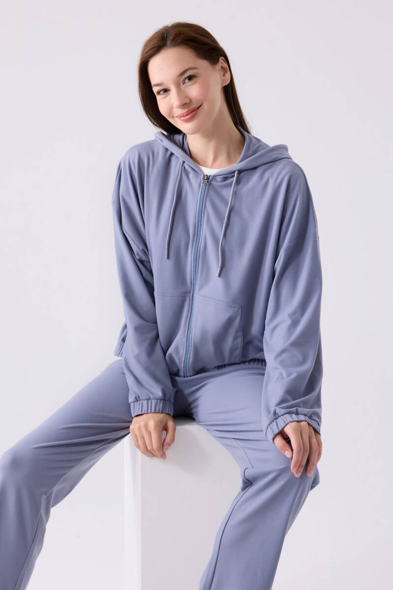 Arnetta Kadın Pamuklu Kapüşonlu Pigment Baskılı Kışlık Regular Fit Mavi Pijama Takımı AR3110-S-V3 - 3