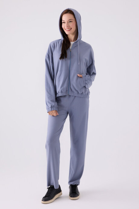 Arnetta Kadın Pamuklu Kapüşonlu Pigment Baskılı Kışlık Regular Fit Mavi Pijama Takımı AR3110-S-V3 - 4