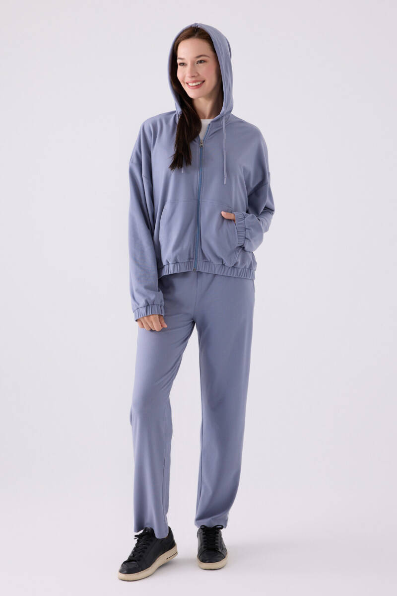 Arnetta Kadın Pamuklu Kapüşonlu Pigment Baskılı Kışlık Regular Fit Mavi Pijama Takımı AR3110-S-V3 - 4
