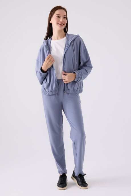 Arnetta Kadın Pamuklu Kapüşonlu Pigment Baskılı Kışlık Regular Fit Mavi Pijama Takımı AR3110-S-V3 - 5