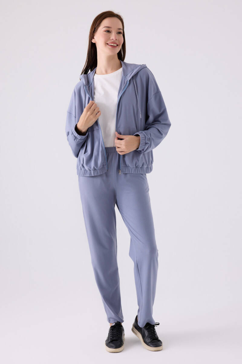 Arnetta Kadın Pamuklu Kapüşonlu Pigment Baskılı Kışlık Regular Fit Mavi Pijama Takımı AR3110-S-V3 - 5