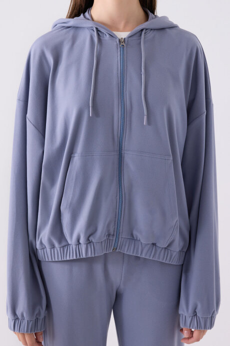 Arnetta Kadın Pamuklu Kapüşonlu Pigment Baskılı Kışlık Regular Fit Mavi Pijama Takımı AR3110-S-V3 - 6