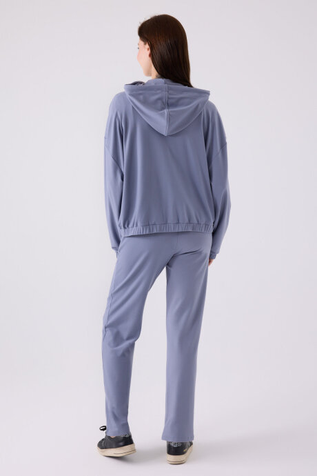 Arnetta Kadın Pamuklu Kapüşonlu Pigment Baskılı Kışlık Regular Fit Mavi Pijama Takımı AR3110-S-V3 - 7