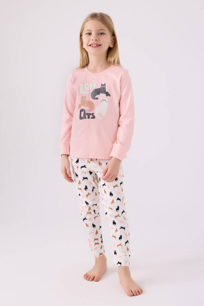 Arnetta Kız Çocuk Bisiklet Yaka Pigment Baskılı Kışlık Regular Fit Pembe Pijama Takımı AR3057-C-V1 - 1