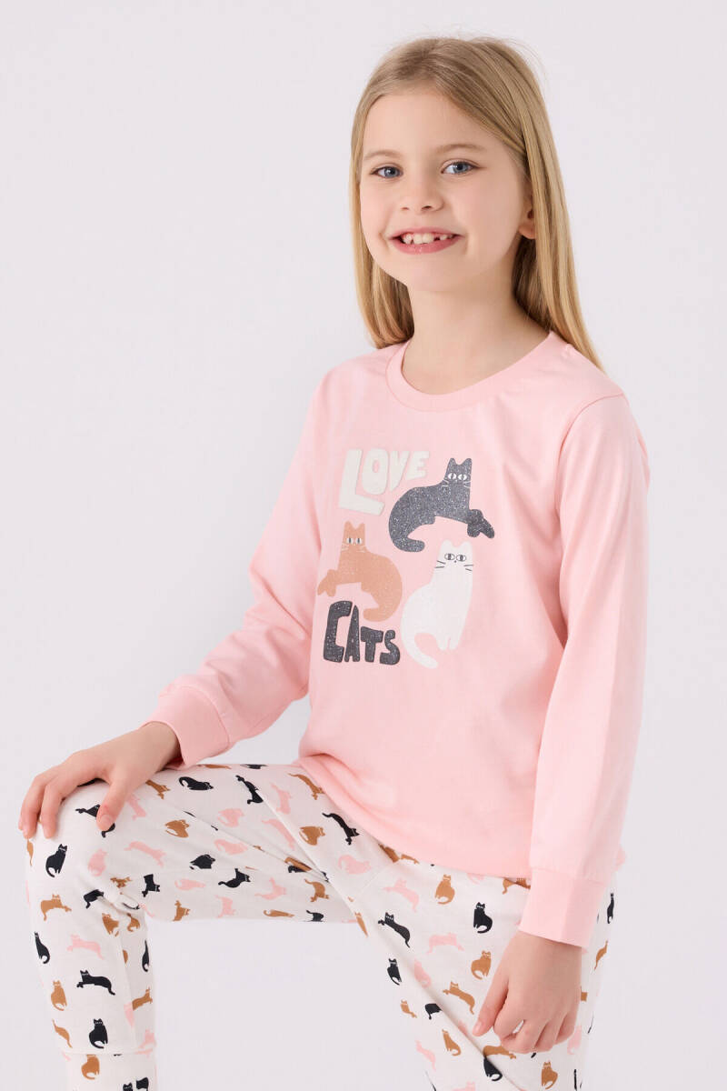 Arnetta Kız Çocuk Bisiklet Yaka Pigment Baskılı Kışlık Regular Fit Pembe Pijama Takımı AR3057-C-V1 - 2