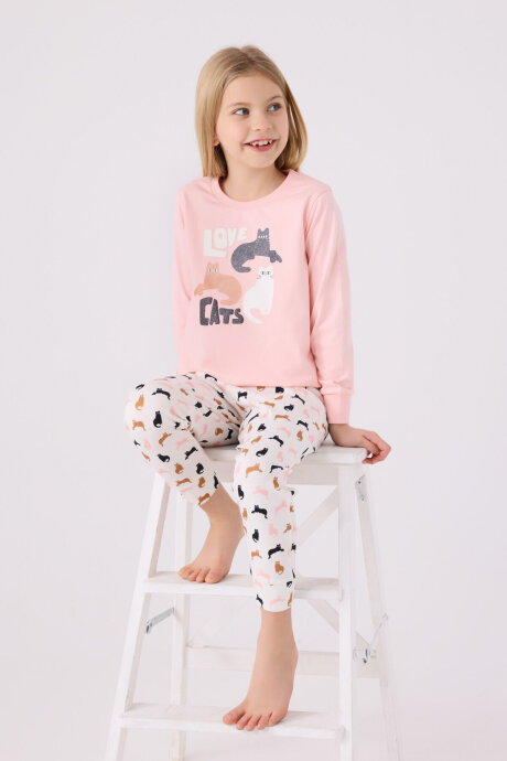 Arnetta Kız Çocuk Bisiklet Yaka Pigment Baskılı Kışlık Regular Fit Pembe Pijama Takımı AR3057-C-V1 - 3