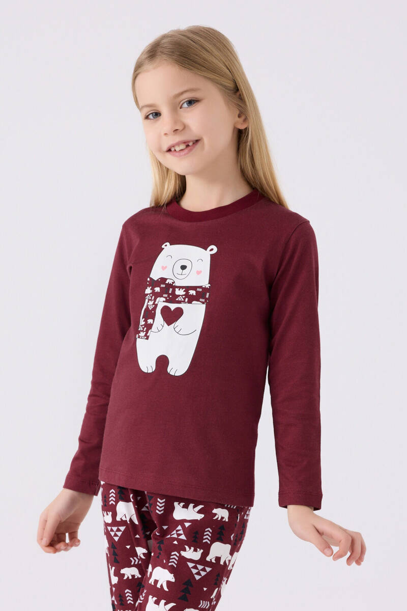 Arnetta Kız Çocuk Bisiklet Yaka Pigment Baskılı Kışlık Regular Fit Bordo Pijama Takımı AR3107-C-V1 - 2