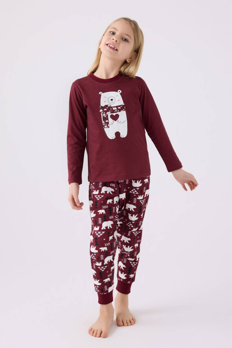 Arnetta Kız Çocuk Bisiklet Yaka Pigment Baskılı Kışlık Regular Fit Bordo Pijama Takımı AR3107-C-V1 - 3