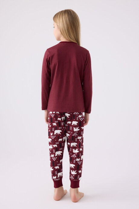 Arnetta Kız Çocuk Bisiklet Yaka Pigment Baskılı Kışlık Regular Fit Bordo Pijama Takımı AR3107-C-V1 - 5