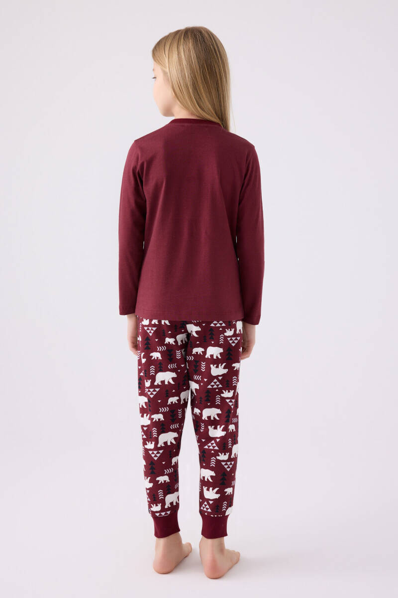 Arnetta Kız Çocuk Bisiklet Yaka Pigment Baskılı Kışlık Regular Fit Bordo Pijama Takımı AR3107-C-V1 - 5