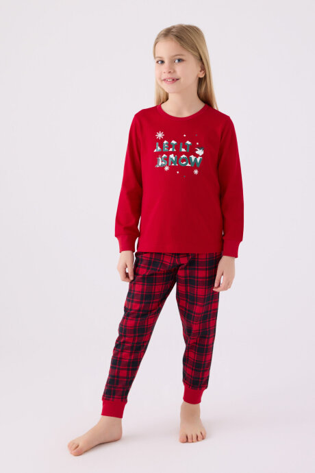 Arnetta Kız Çocuk Bisiklet Yaka Pigment Baskılı Kışlık Regular Fit Kırmızı Pijama Takımı AR3105-C-V1