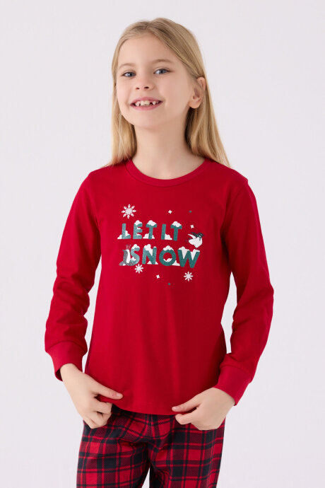 Arnetta Kız Çocuk Bisiklet Yaka Pigment Baskılı Kışlık Regular Fit Kırmızı Pijama Takımı AR3105-C-V1 (1)