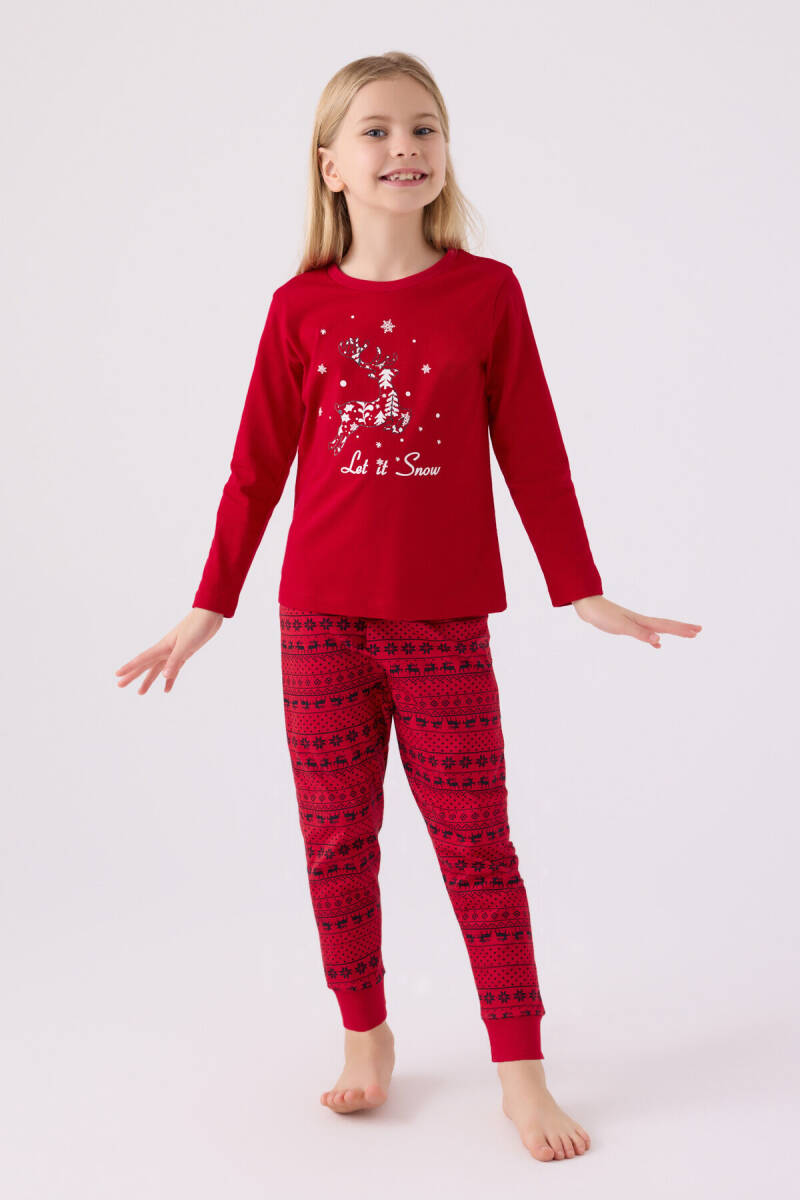 Arnetta Kız Çocuk Bisiklet Yaka Pigment Baskılı Kışlık Regular Fit Kırmızı Pijama Takımı AR3106-C-V1 - 1
