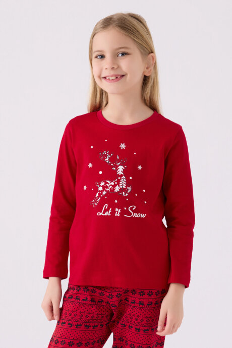 Arnetta Kız Çocuk Bisiklet Yaka Pigment Baskılı Kışlık Regular Fit Kırmızı Pijama Takımı AR3106-C-V1 (1)