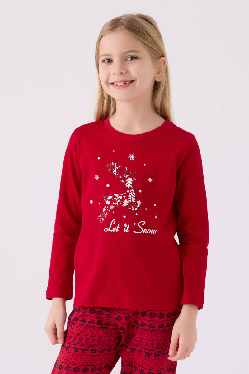 Arnetta Kız Çocuk Bisiklet Yaka Pigment Baskılı Kışlık Regular Fit Kırmızı Pijama Takımı AR3106-C-V1 - 2