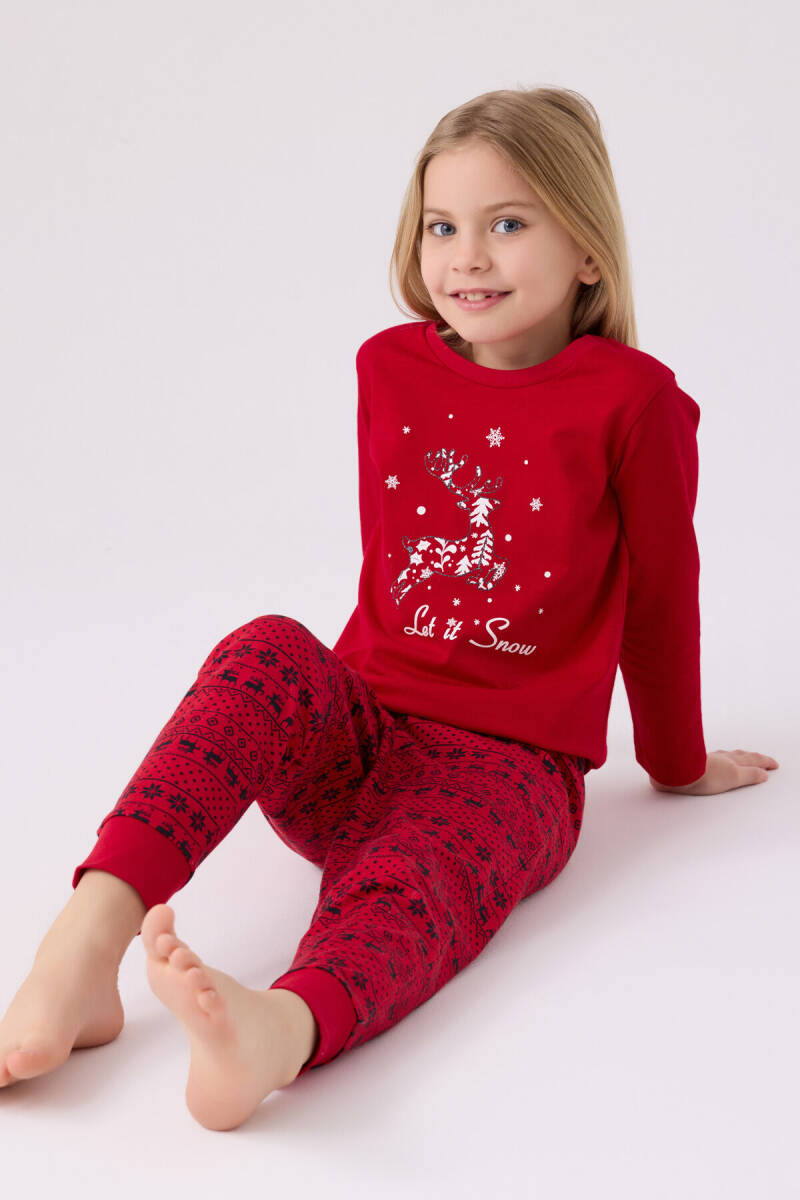 Arnetta Kız Çocuk Bisiklet Yaka Pigment Baskılı Kışlık Regular Fit Kırmızı Pijama Takımı AR3106-C-V1 - 3